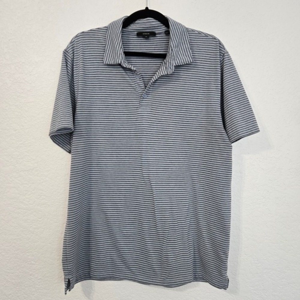 Vince Mens Blue Grey Striped‎ Short Sleeve Polo Shirt Size Large RN106730